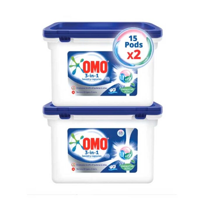 3-In-1 Laundry Capsules Eucalyptus Stain Removal Detergent 15 Pods Pack Of 2 450.0grams - Image 1