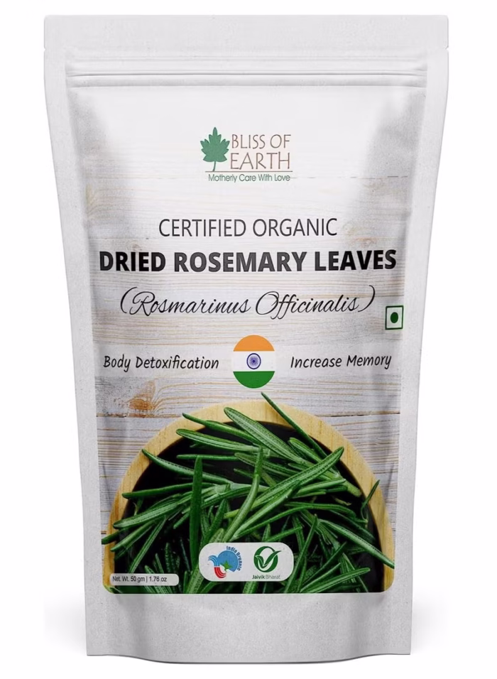 81 Bliss of Earth Dried Rosemary Leaves Certified Organic Rosmarinus Officinalis Great for Tea, Cooking, Hair & Memory 50GM - Image 1